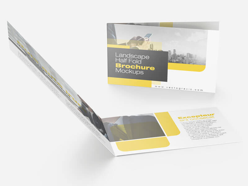 Landscape Half Fold Brochure Mockups