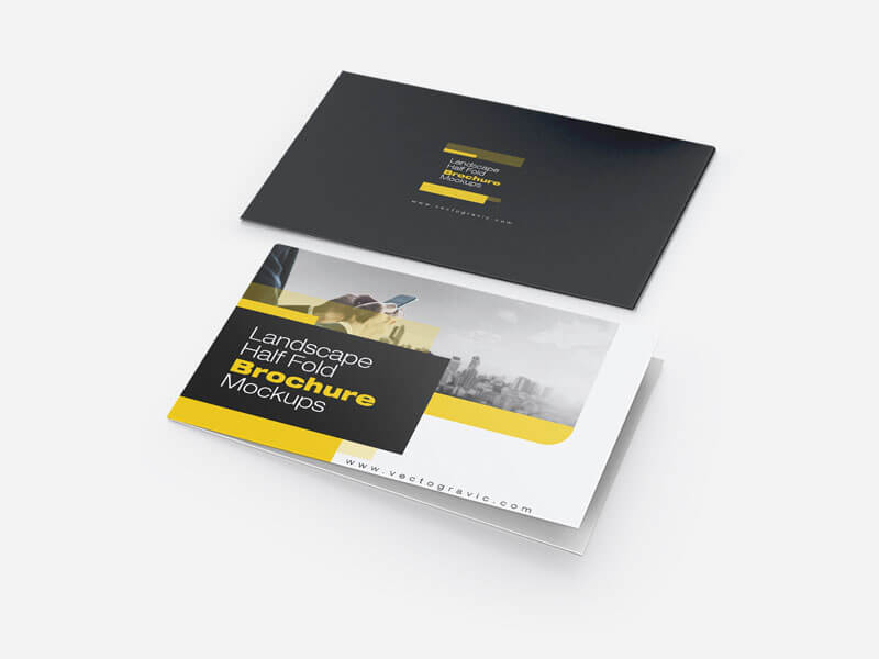 Landscape Half Fold Brochure Mockups