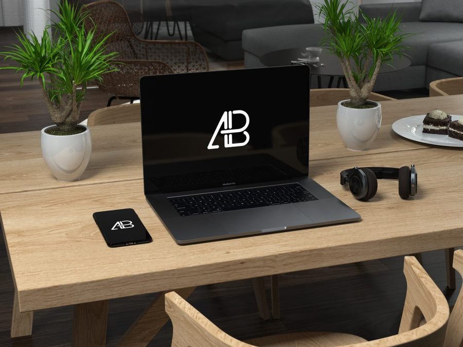 Black Macbook Pro PSD Mockup Office Design