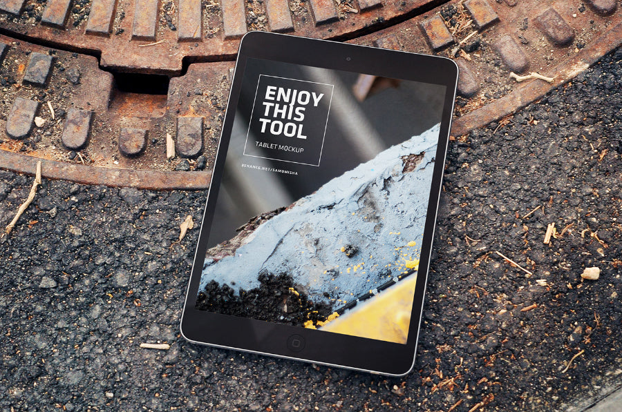 Macbook Pro, iPhone and iPad on the Street PSD Mockup