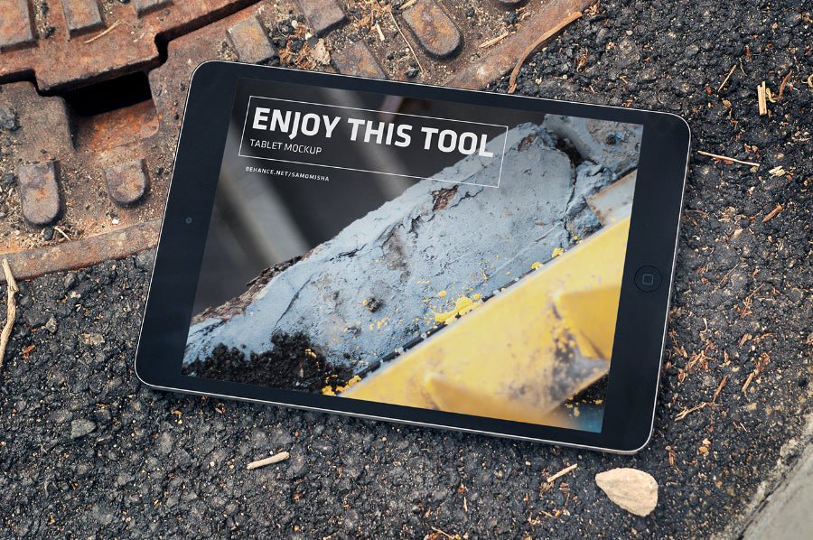 Macbook Pro, iPhone and iPad on the Street PSD Mockup