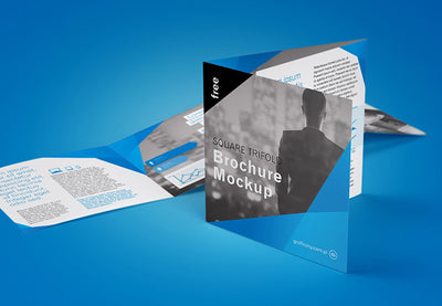 6 Angles of Trifold Square Brochure Mockup