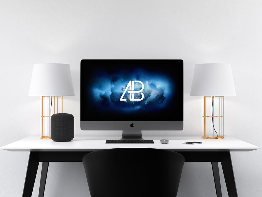 Desktop Office Table with Modern iMac Pro Mockup