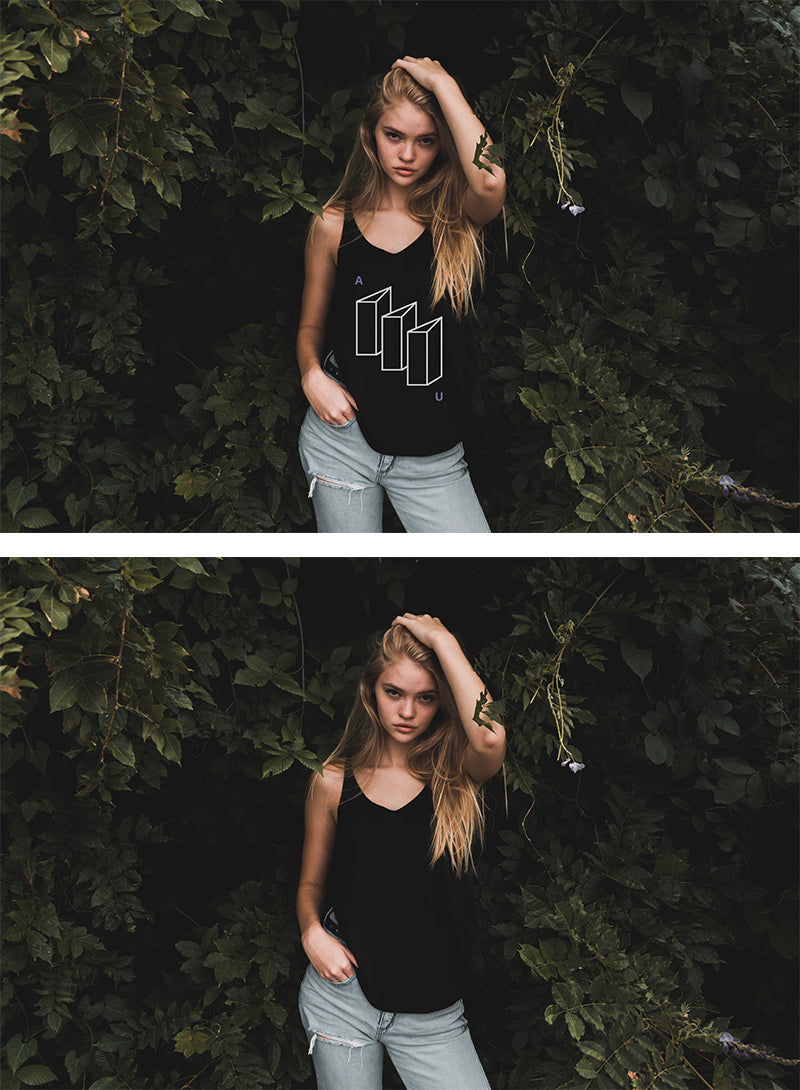 Women Wearing a Black T-Shirt (Mockup)