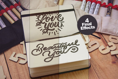Artistic Notebook PSD Mockup with Effects