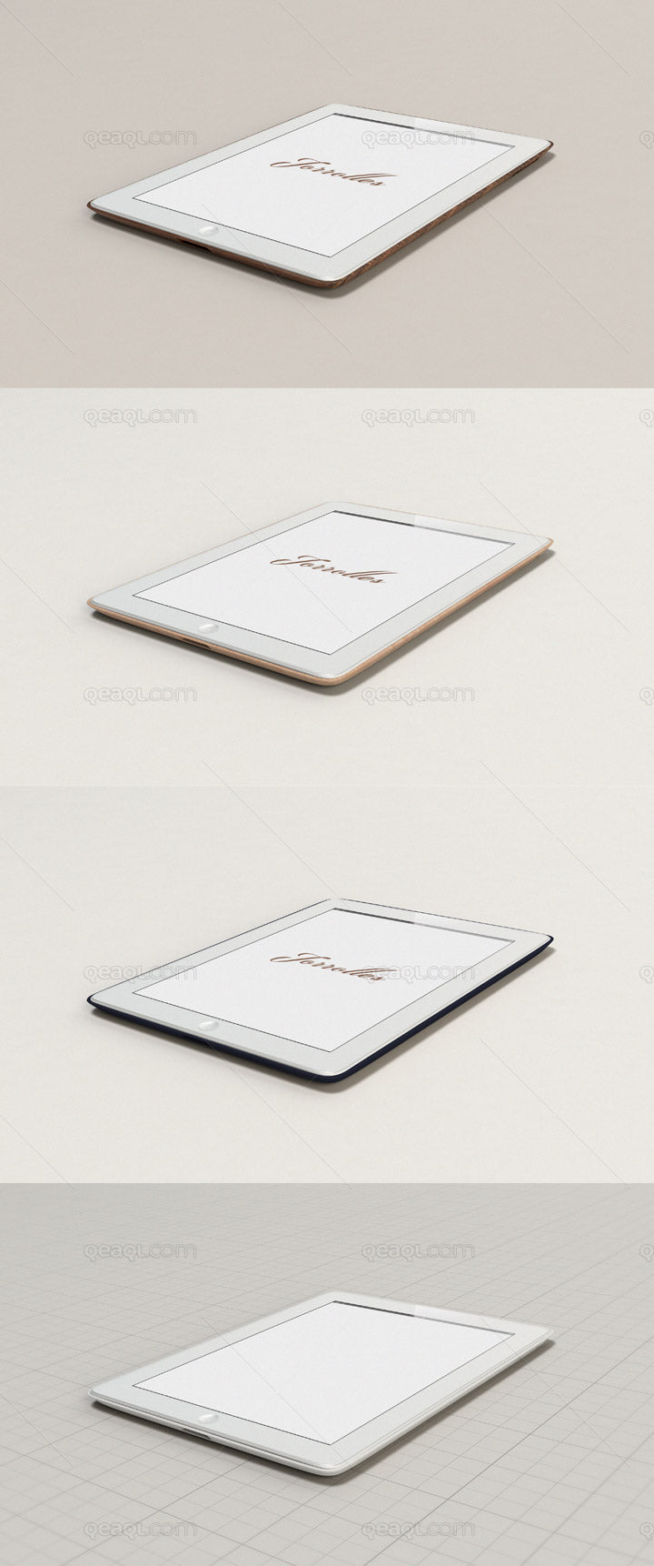 Side Angle View of iPad Mockup on a Plastic or Wooden Surface