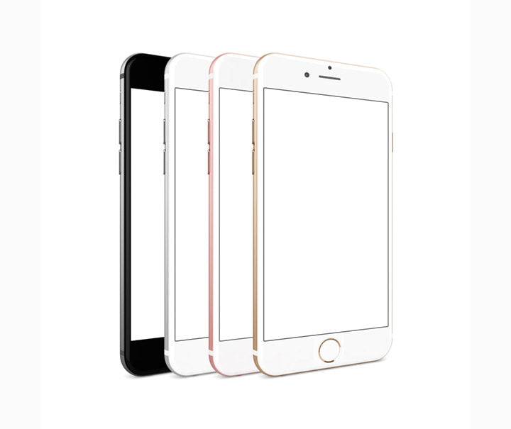 Side Angle View of Four iPhone 7's (Mockup)