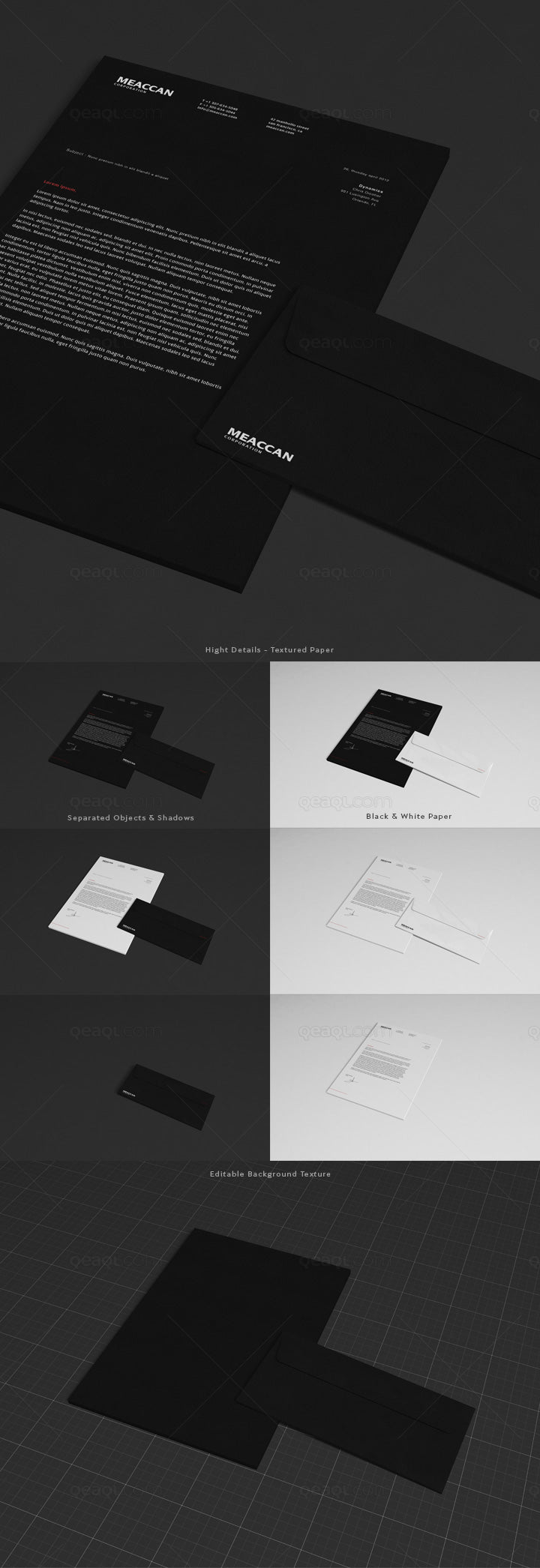 B&W Stationery Mockup with Envelope and Letterhead