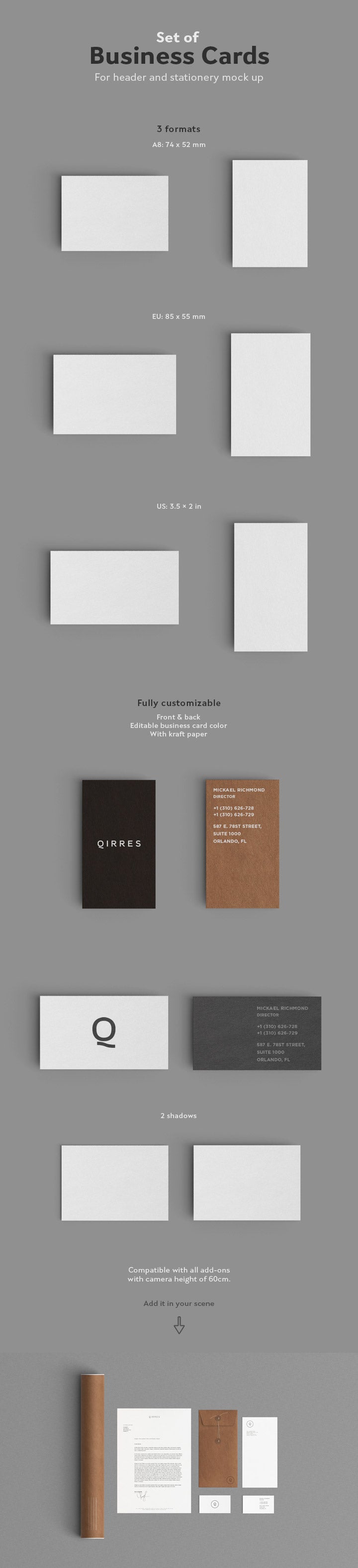 Set of Different Size Business Card Mockups