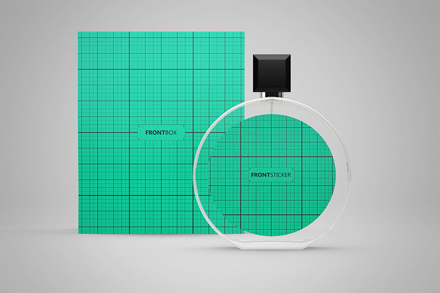 Perfume Mock-Up Packaging Set Glass Bottle and Paperboard Package