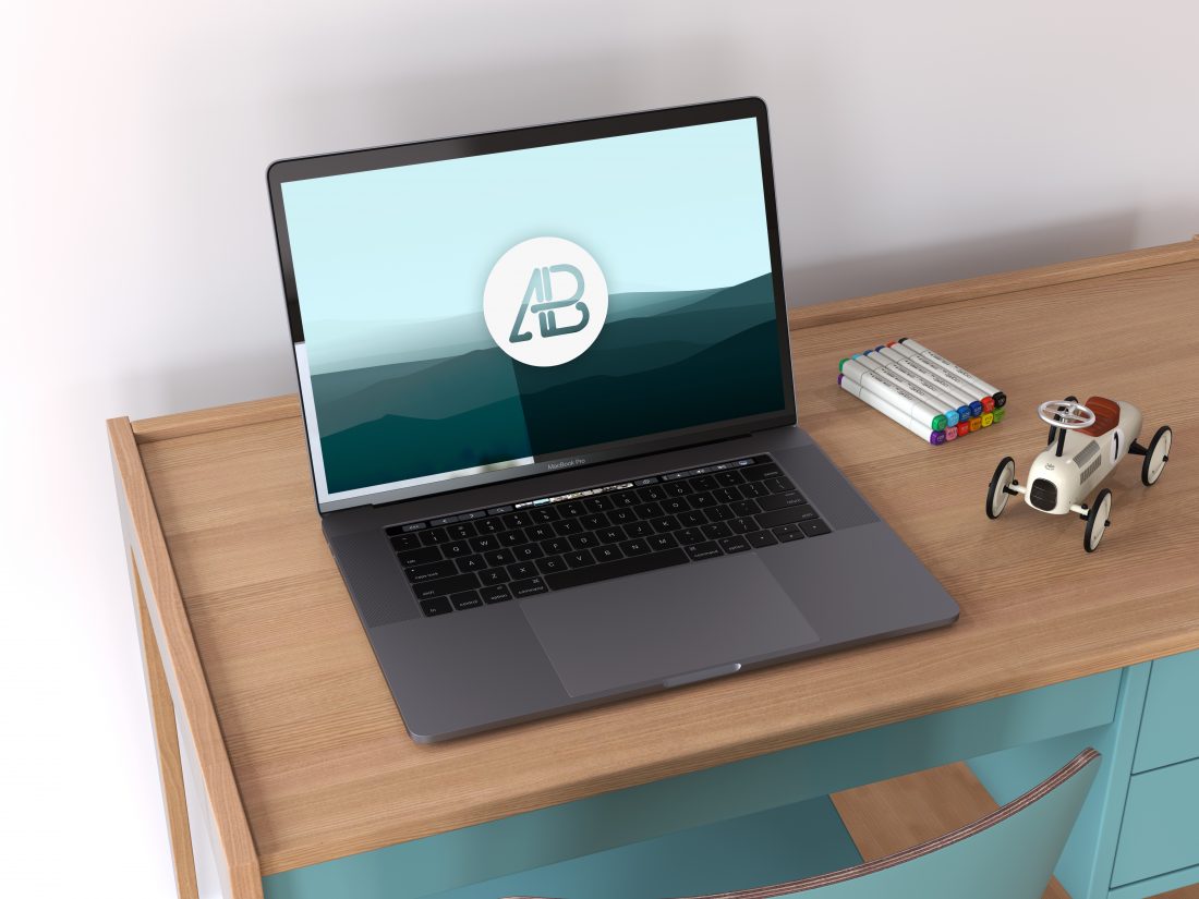 Realistic Space Grey Macbook Pro on the Table