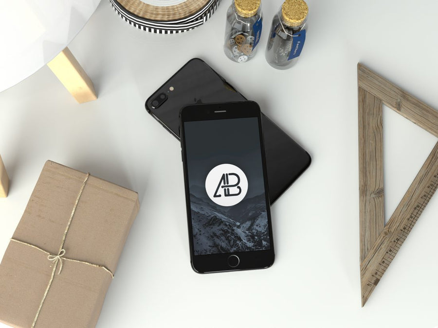 Realistic Jet Black iPhone 7 Plus Mockup