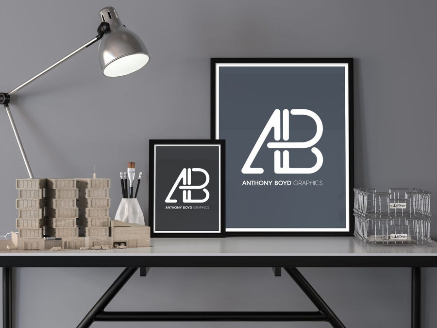 Realistic Poster Frame Mockup Office Scene