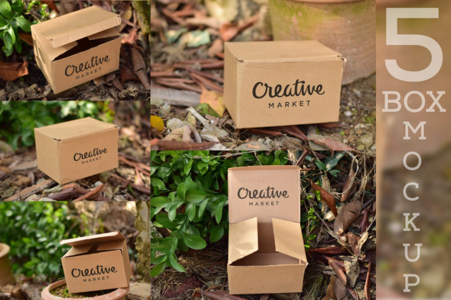 5 Cardboard Packging Boxes Mockup PSD