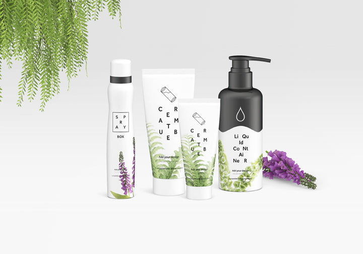 Set of Cosmetics Tins and Cans with a Scene (Mockup)