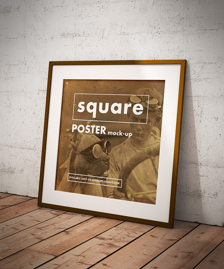 Clean Wooden Square Frame or Poster Mockups (2 Views or Angles)