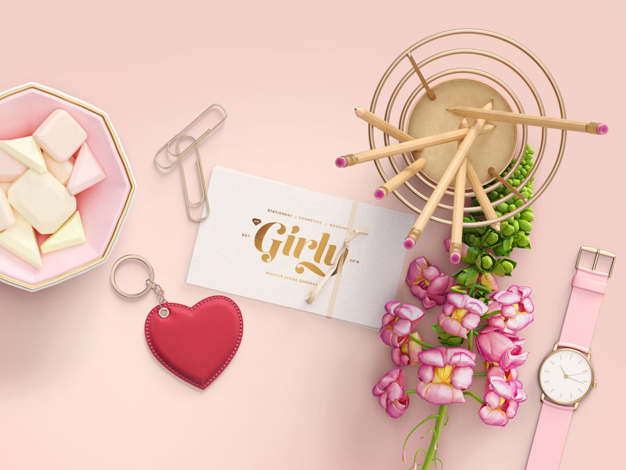 Three Perspectives of Girly Branding Scene Mockups