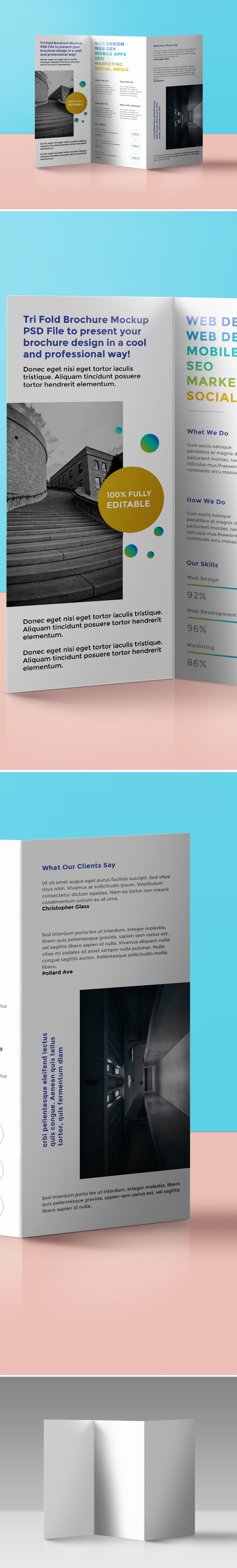 Standing Tri-Fold Brochure Mockup PSD
