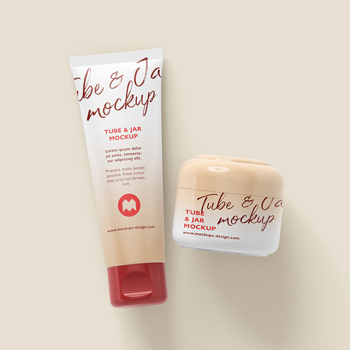 Clean Set of Cosmetic Tube and Jar Mockup
