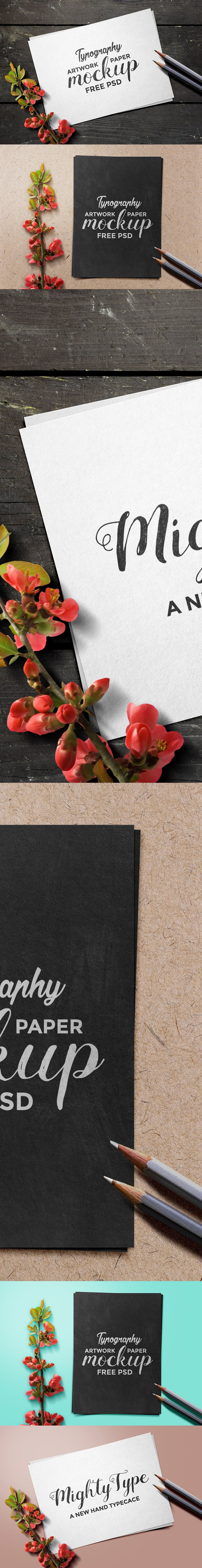 Typography Artwork Paper Mockup PSD