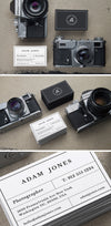 White Business Card with Vintage Film Cameras Mockup