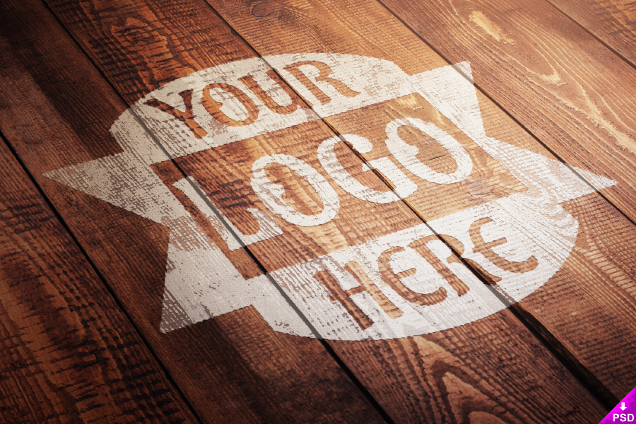 Wood Paint Logo Mockup on Wooden Floor