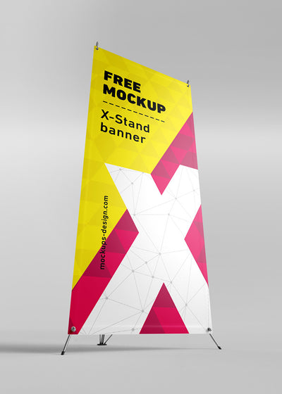 X-Stand Advertisement Banners Mockup 4 Views or Angles