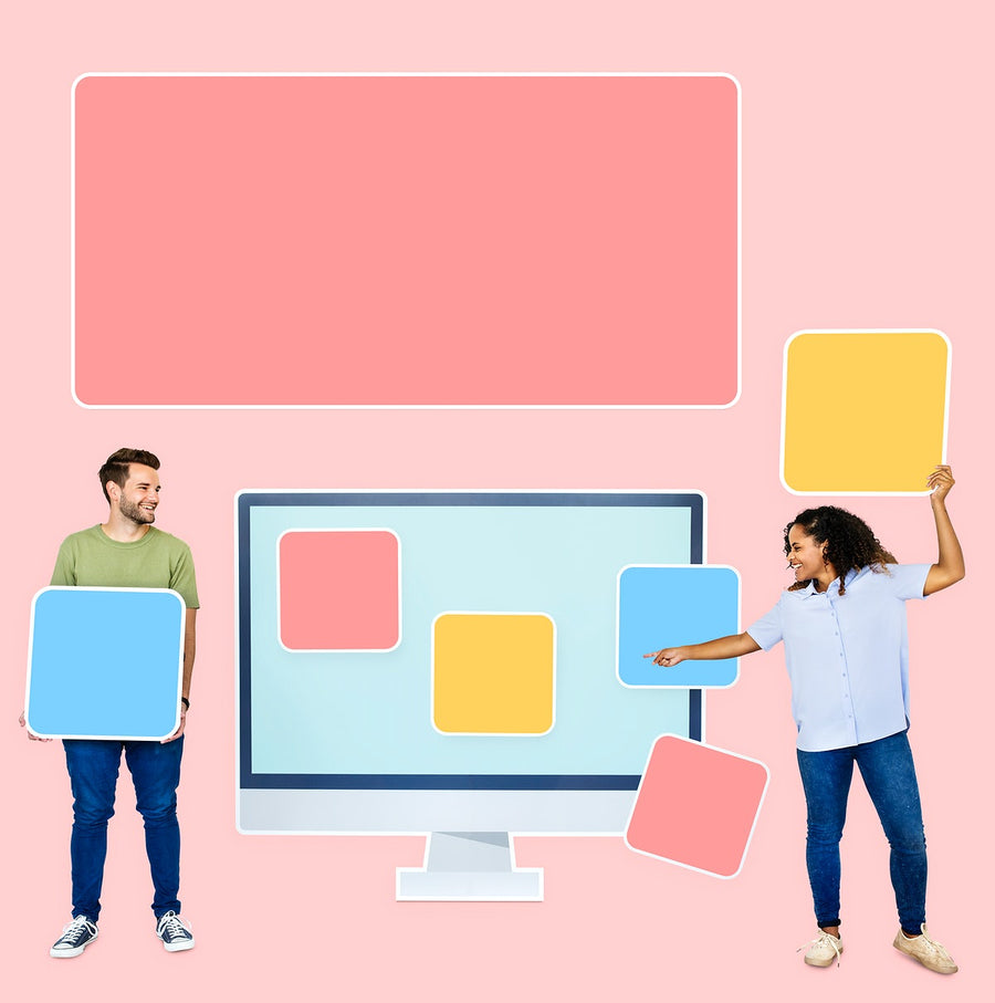 A Man And A Woman Holding Blank Cardboard Squares