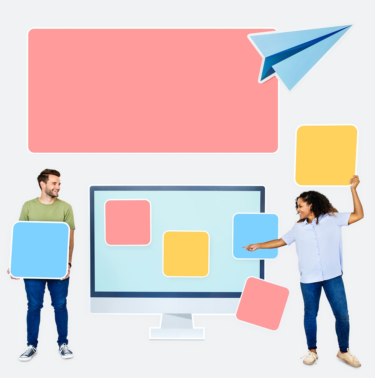 A Man And A Woman Holding Blank Cardboard Squares