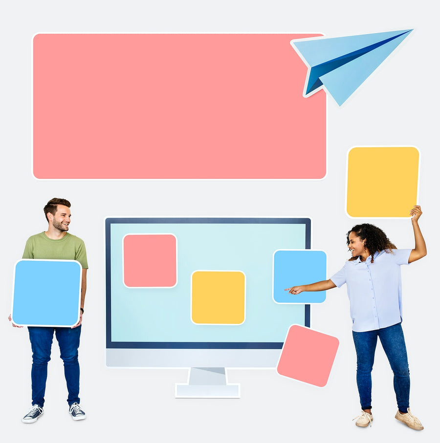 A Man And A Woman Holding Blank Cardboard Squares