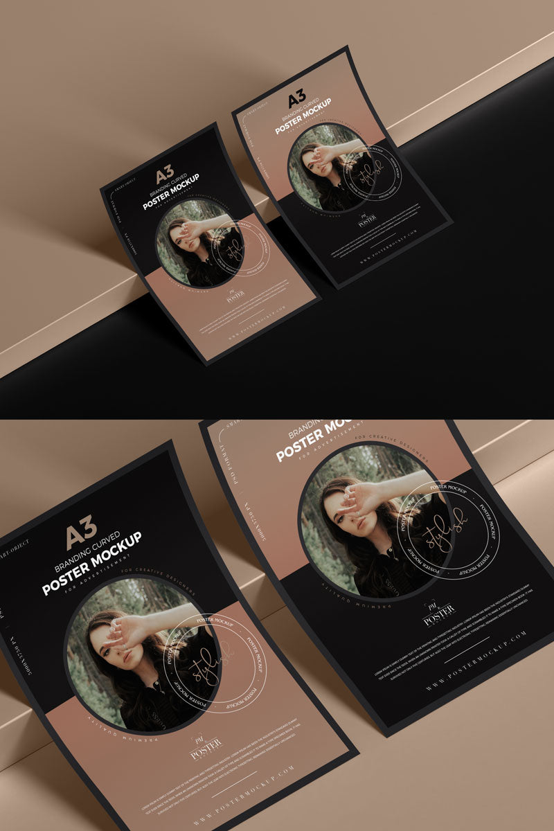 A3 Curved Paper Brand Poster Mockup