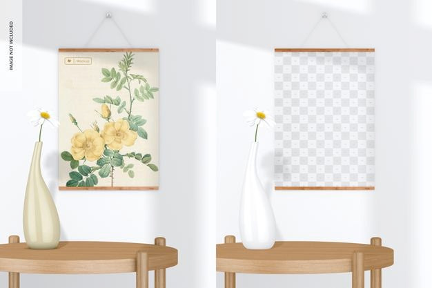 A3 Wooden Frame Poster Hanger Mockup, Front View Psd