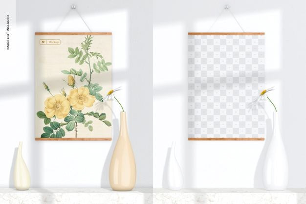 A3 Wooden Frame Poster Hanger Mockup, Perspective Psd