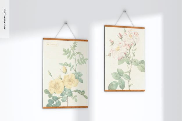 A3 Wooden Frame Posters Hanger Mockup Psd
