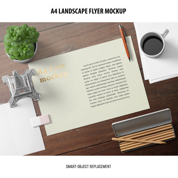 A4 Landscape Flyer Mockup Psd