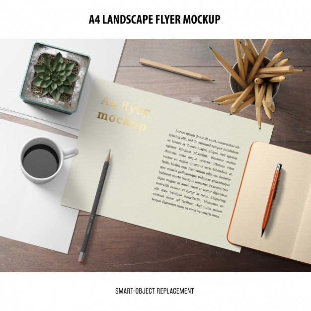 A4 Landscape Flyer Mockup Psd