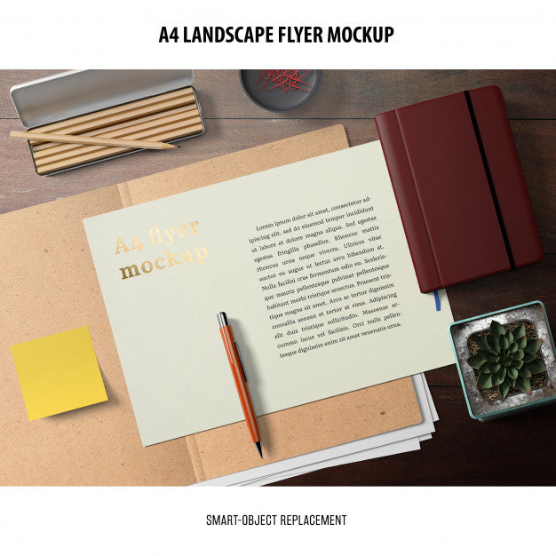 A4 Landscape Flyer Mockup Psd