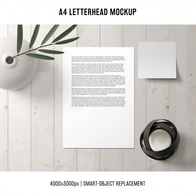 A4 Letterhead Mockup On Wooden Table Psd
