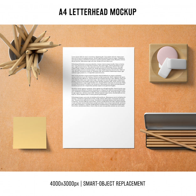 A4 Letterhead Mockup With Sticky Note Psd