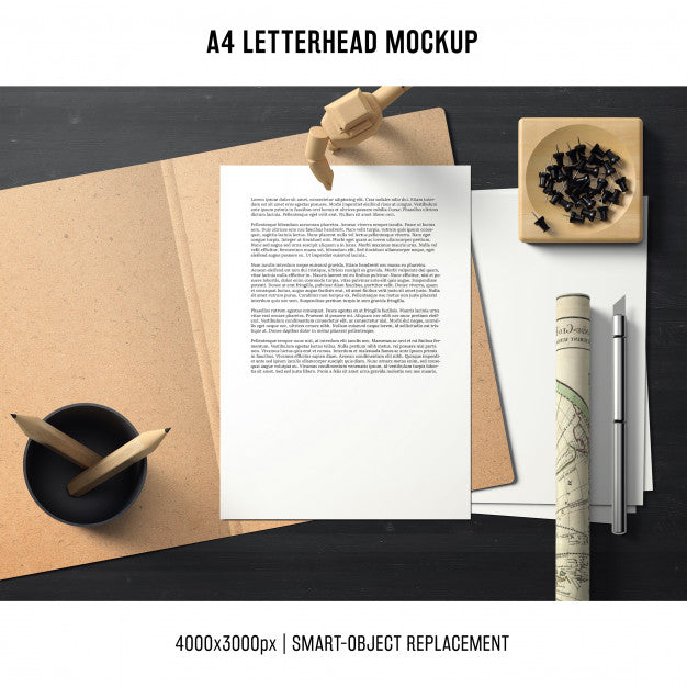 A4 Letterhead Mockup With Workspace Concept Psd