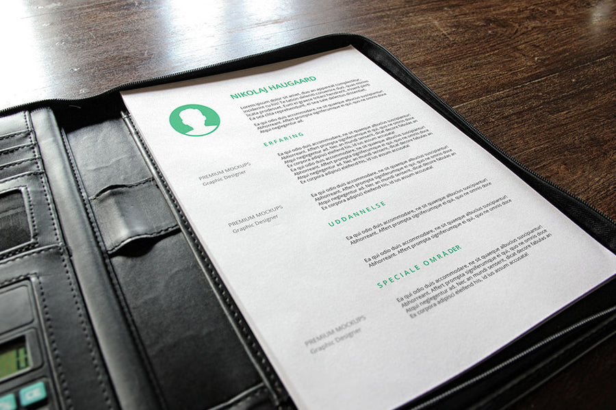 A4 Paper Mockup with Leather Case and Smart Phone