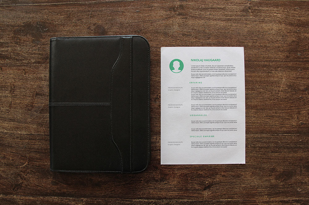 A4 Paper Mockup with Leather Case and Smart Phone