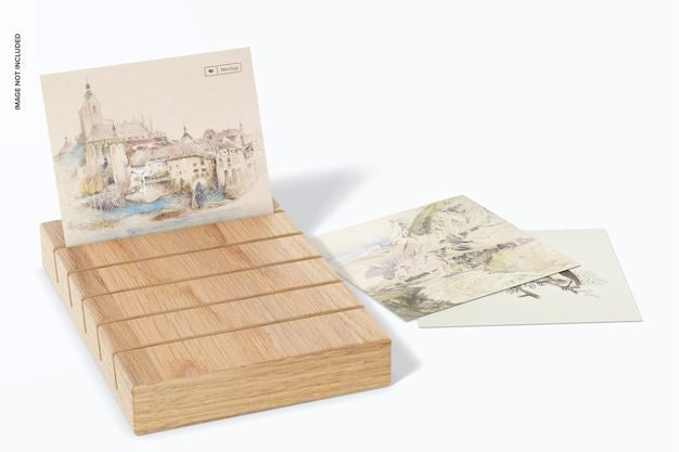 A4 Poster On Wood Exhibition Rack Mockup, Perspective View Psd