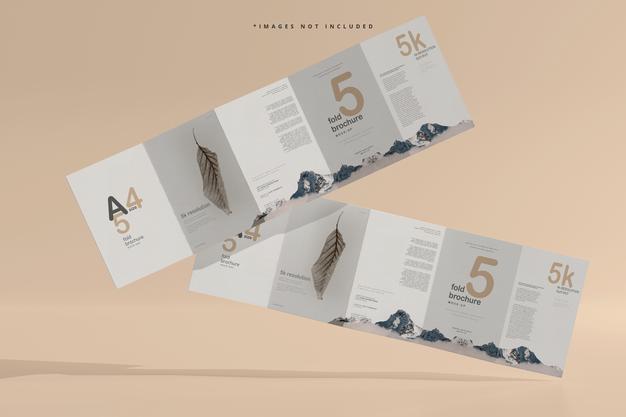 A4 Size Five Fold Brochure Mockup Psd
