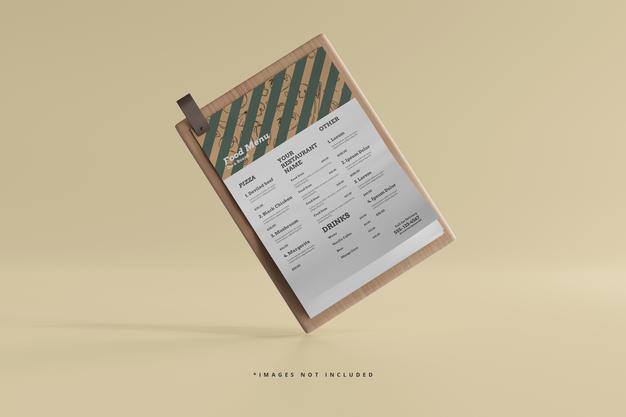 A4 Size Food Menu On A Wooden Board Mockup Psd