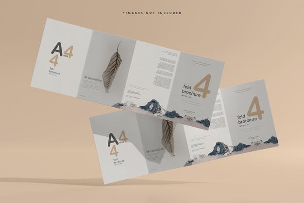 A4 Size Four Fold Brochure Mockup Psd
