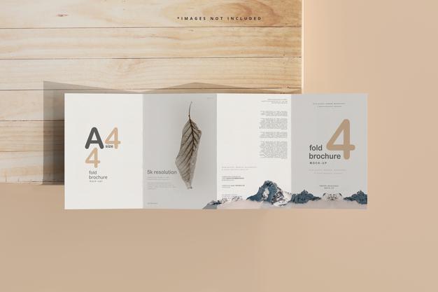 A4 Size Four Fold Brochure Mockup Psd