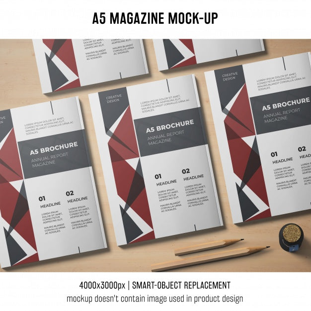 A5 Magazine Mockup Of Five Psd
