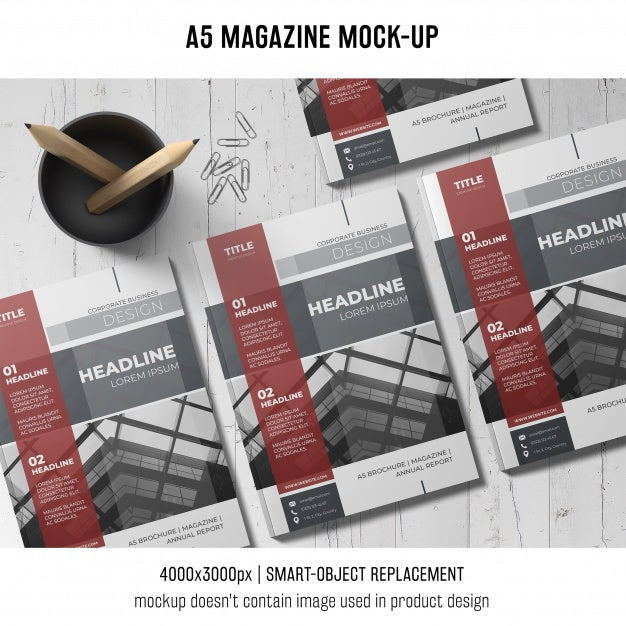 A5 Magazine Mockup Of Three Psd