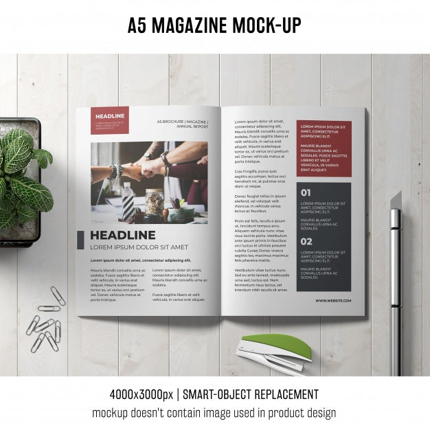 A5 Magazine Mockup On Table Psd